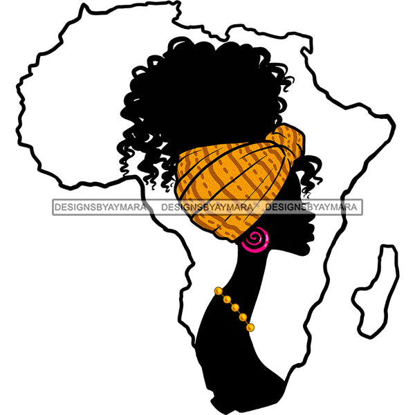 African Art Woman Yellow Head Wrapped Head Covering Pink Earrings Yellow Beads African Prints Africa Continent Graphic  Skillz JPG PNG  Clipart Cricut Silhouette Cut Cutting