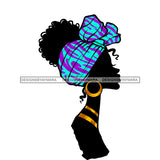 African Art Woman Headwrap Blue Purple Fabric Headwrap Gold Earring Necklace Graphic  Skillz JPG PNG  Clipart Cricut Silhouette Cut Cutting