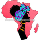 African Art Woman Headwrap Blue Purple Fabric Headwrap Gold Earring Necklace Pink Africa Continent Outline Graphic  Skillz JPG PNG  Clipart Cricut Silhouette Cut Cutting