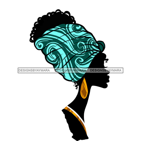 African Art Woman Headwrap Green Paisley Fabric Headwrap Gold Earring Necklace Graphic  Skillz JPG PNG  Clipart Cricut Silhouette Cut Cutting