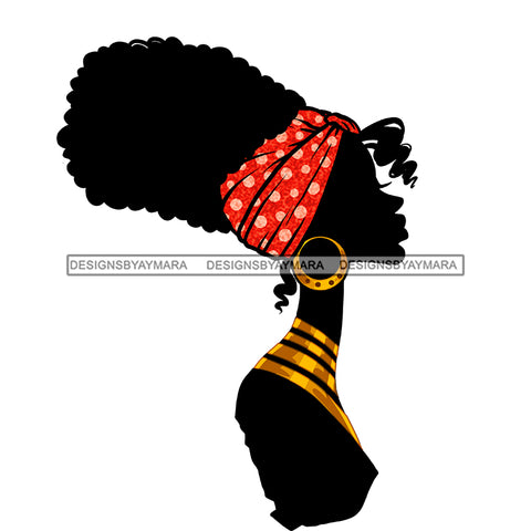 African Art Woman Red Pink Head Wrapped Head Covering Gold Earrings Gold Necklace  Graphic  Skillz JPG PNG  Clipart Cricut Silhouette Cut Cutting