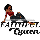 Faithful Queen Wavy Haired Black Woman Ripped Jeans Yellow Heels Halter Top Posing Laying Down Sitting Gold Earrings Graphic  Skillz JPG PNG  Clipart Cricut Silhouette Cut Cutting