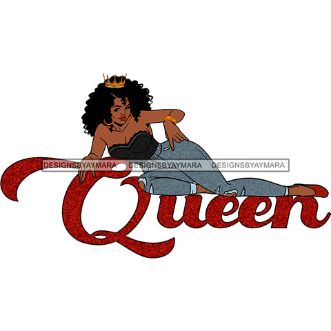 Sexy Black Sister Laying Down Posing Ripped Torn Jeans Red Shoes Top Of  Red Queen Word Crown Gold Necklace Halter Quote Graphic  Skillz JPG PNG  Clipart Cricut Silhouette Cut Cutting