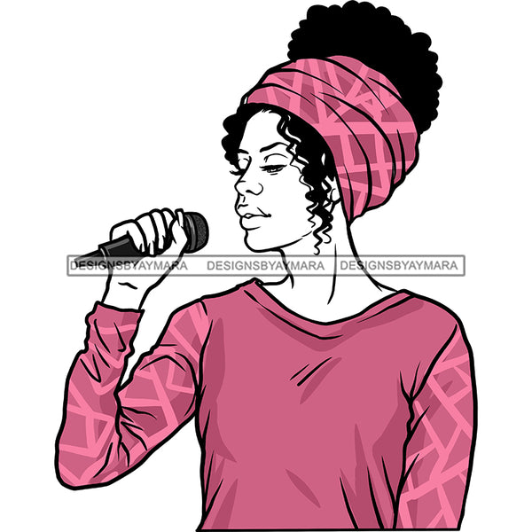 Black Singer In Pink Top And Headwrap Singing JPG PNG  Clipart Cricut Silhouette Cut Cutting