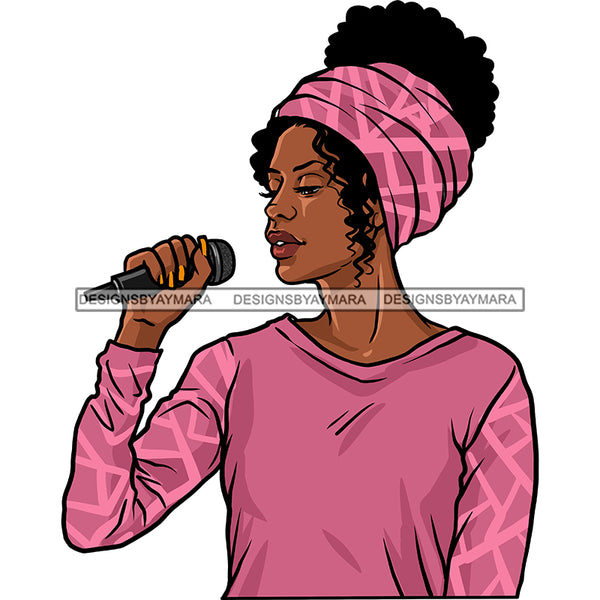 Black Singer In Pink Top And Headwrap Singing  Color JPG PNG  Clipart Cricut Silhouette Cut Cutting