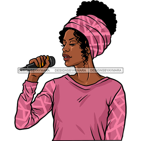Black Singer In Pink Top And Headwrap Singing  Color JPG PNG  Clipart Cricut Silhouette Cut Cutting