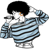 Black Singer In Blue And Black Striped Top Afro Singing   JPG PNG  Clipart Cricut Silhouette Cut Cutting