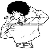 Afro Woman Singing Side View Musical Talent Singer Artist Hoop Earrings Afro Hairstyle B/W SVG PNG JPG Cutting Files For Silhouette Cricut and More