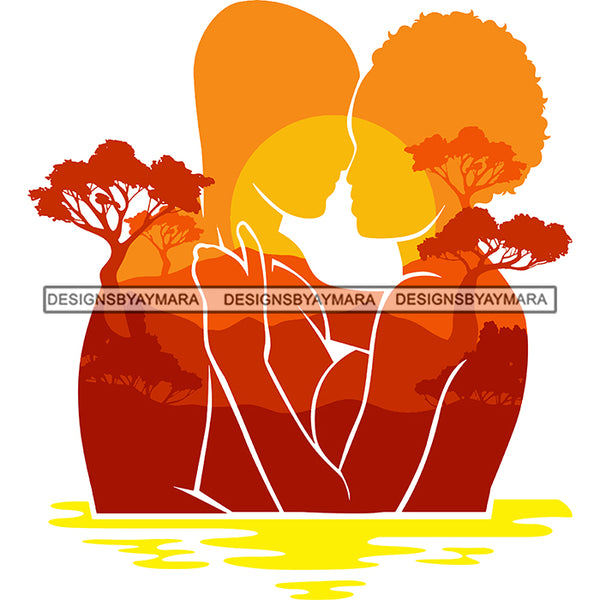 Sensual Couple Silhouette African Wildlife Proud Roots Safari Savanna Africa Continent Exotic Scenic SVG Cutting Files