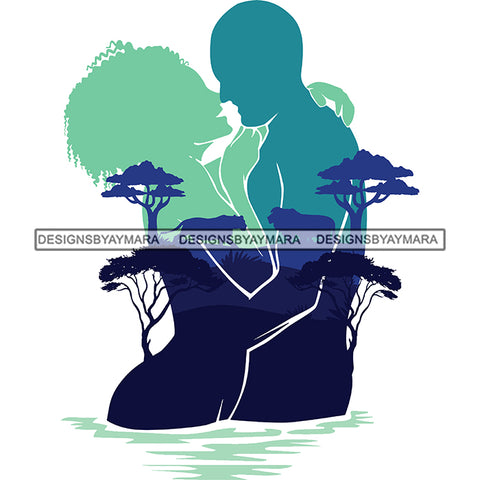 Sensual Couple Silhouette African Wildlife Proud Roots Safari Savanna Africa Continent Exotic Scenic SVG Cutting Files