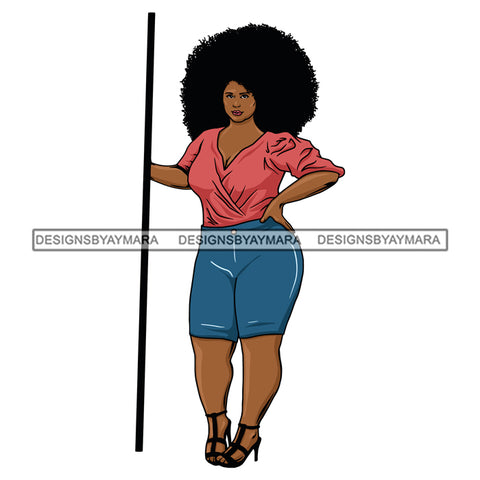 Curvy Woman Wearing Heels Big Afro Hair Black Diva Queen SVG JPG PNG Vector Clipart Cricut Silhouette Cut Cutting