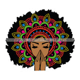 Afro Colorful Mandala Black Woman Praying Portrait Goddess SVG Cutting Files For Silhouette Cricut