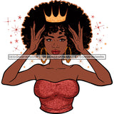 Afro Goddess Black Woman Crown In Afro Hair Pink Top Hands Holding Crown SVG Cutting Vector Files Artwork for Cricut Silhouette And More