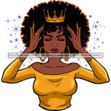 Afro Goddess Black Woman Crown In Afro Hair Gold Top Hands Holding Gold Crown SVG Cutting Vector Files Artwork for Cricut Silhouette And More