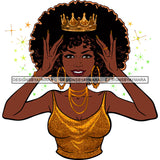 Afro Goddess Black Woman Crown In Afro Hair Gold Thin Strap Top Hands SVG Cutting Vector Files Artwork for Cricut Silhouette And More