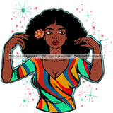 Afro Goddess Black Woman Flower In Long Hair Colorful Stripe Top SVG Cutting Vector Files Artwork for Cricut Silhouette And More