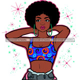 Afro Goddess Black Woman Short Afro Hoop Earrings Blue Swirl Top SVG Cutting Vector Files Artwork for Cricut Silhouette And More