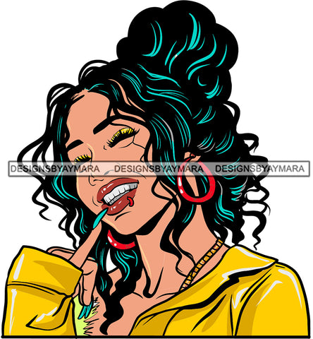 Pretty Street Fashion Girl Grill Teeth Long Nails Messy hair Bun Pretty Girl Fabulous SVG JPG PNG Vector Clipart Cricut Cutting File