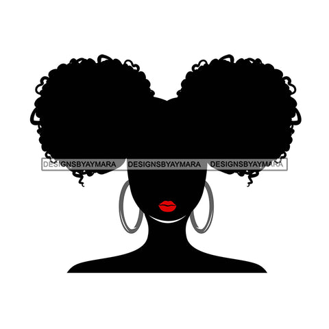 Black Silhouette Woman Afro Puffs Red Lips SVG JPG PNG Vector Clipart Cricut Silhouette Cut Cutting