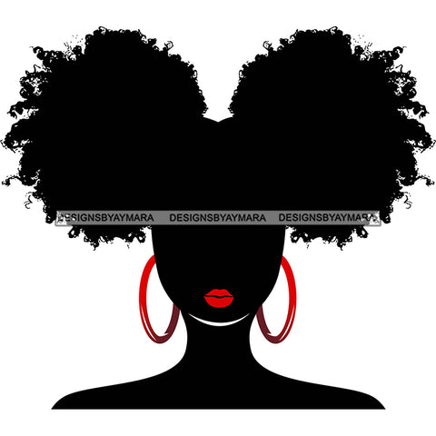 Black Silhouette Woman Afro Puffs Red Lips Red Hoops SVG JPG PNG Vector Clipart Cricut Silhouette Cut Cutting