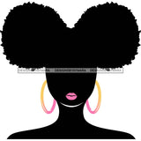 Black Silhouette Woman Afro Puffs Pink Lips Pink Hoops SVG JPG PNG Vector Clipart Cricut Silhouette Cut Cutting