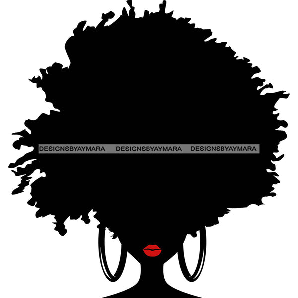 Black Silhouette Woman  Afro Hair Red Lips SVG JPG PNG Vector Clipart Cricut Silhouette Cut Cutting