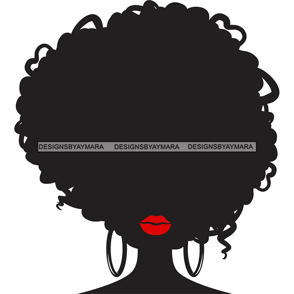 Black Silhouette Woman  Curly Afro Hair Red Lips SVG JPG PNG Vector Clipart Cricut Silhouette Cut Cutting