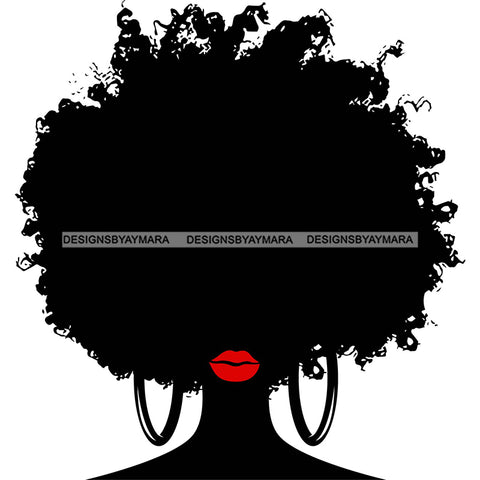 Black Silhouette Woman  Wild Afro Hair Red Lips SVG JPG PNG Vector Clipart Cricut Silhouette Cut Cutting