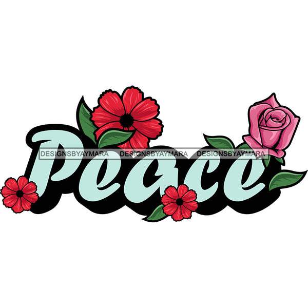 Peace Flowers Sign Banner SVG JPG PNG Vector Clipart Cricut Silhouette Cut Cutting