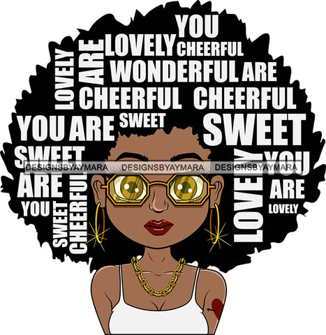 Afro Cute Lili Woman Big Afro Puff Hair Quotes Wearing Glasses Tattoo Black Girl Magic Melanin Popping Hipster Girl SVG JPG PNG Layered Cutting Files For Silhouette Cricut and More