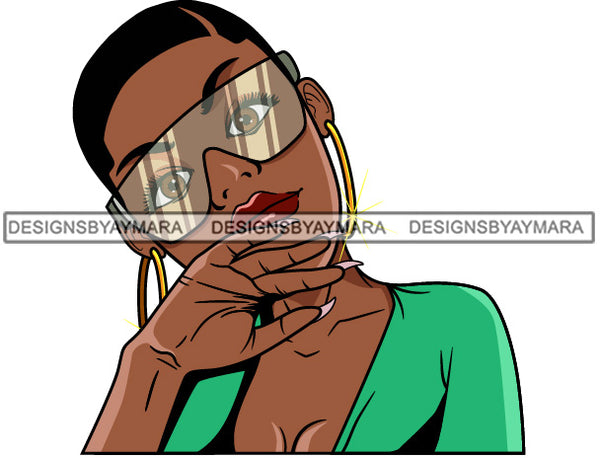 Afro Lola Woman Fashion Big Sunglasses Short Black Hair Green Top  SVG Cutting Vector Files Artwork for Cricut Silhouette And More