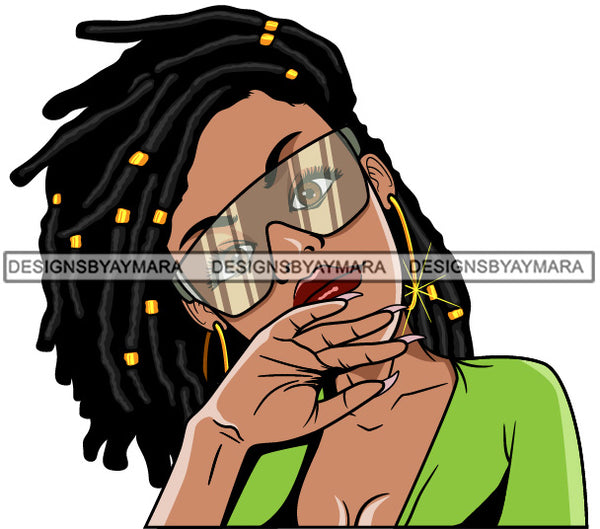 Afro Lola Woman Fashion Sunglasses Locs Black Hair Lime Green Top  SVG Cutting Vector Files Artwork for Cricut Silhouette And More