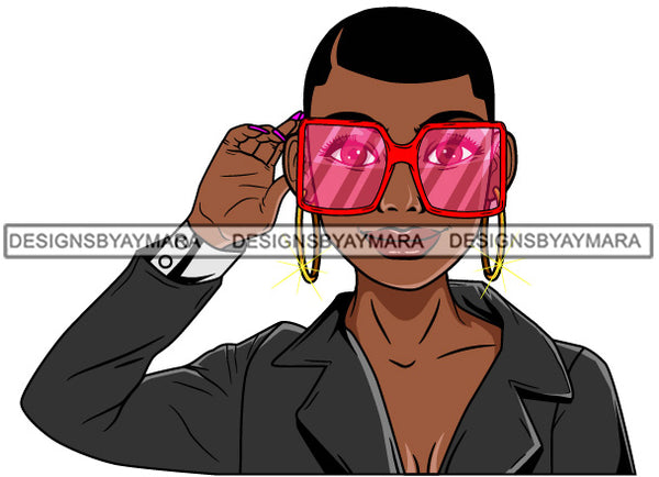 Afro Lola Woman Fashion Pink Sunglasses Shades Short Hair Gray Jacket  SVG Cutting Vector Files Artwork for Cricut Silhouette And More