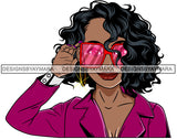 Afro Lola Woman Fashion Pink Sunglasses Shades Medium Hair Purple Jacket  SVG Cutting Vector Files Artwork for Cricut Silhouette And More