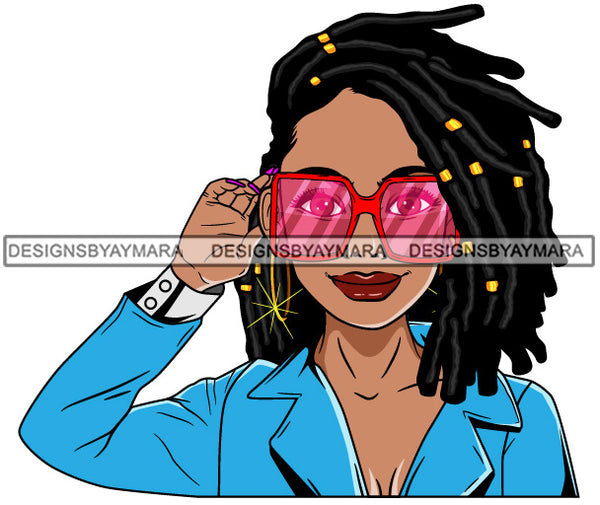 Afro Lola Woman Fashion Pink Sunglasses Shades Locs Hair Turquoise Jacket  SVG Cutting Vector Files Artwork for Cricut Silhouette And More