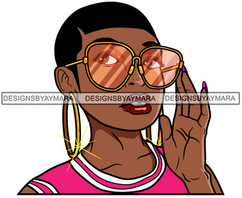 Afro Lola Woman Fashion Big Sunglasses Short Hair Pink Top  SVG Cutting Vector Files Artwork for Cricut Silhouette And More