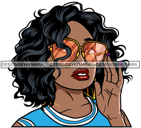 Afro Lola Woman Fashion Big Sunglasses Long Curly Hair Blue Top  SVG Cutting Vector Files Artwork for Cricut Silhouette And More