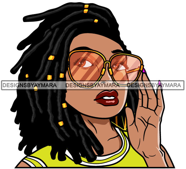 Afro Lola Woman Fashion Big Sunglasses Locs Hair Yellow Top  SVG Cutting Vector Files Artwork for Cricut Silhouette And More