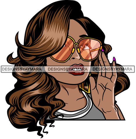 Afro Lola Woman Fashion Big Sunglasses Long Brown Hair Gray Top  SVG Cutting Vector Files Artwork for Cricut Silhouette And More