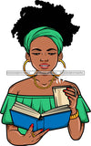 Afro Lola Reading A Book Education Smart Woman Drinking Coffee .SVG Cutting Files For Silhouette Cricut and More!