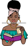 Afro Lola Reading A Book Education Smart Woman Drinking Coffee .SVG Cutting Files For Silhouette Cricut and More!