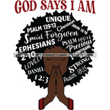 Gods Says I Am Black Woman Praying Afro Hair Words Bible Verses SVG JPG PNG Vector Clipart Cricut Silhouette Cut Cutting