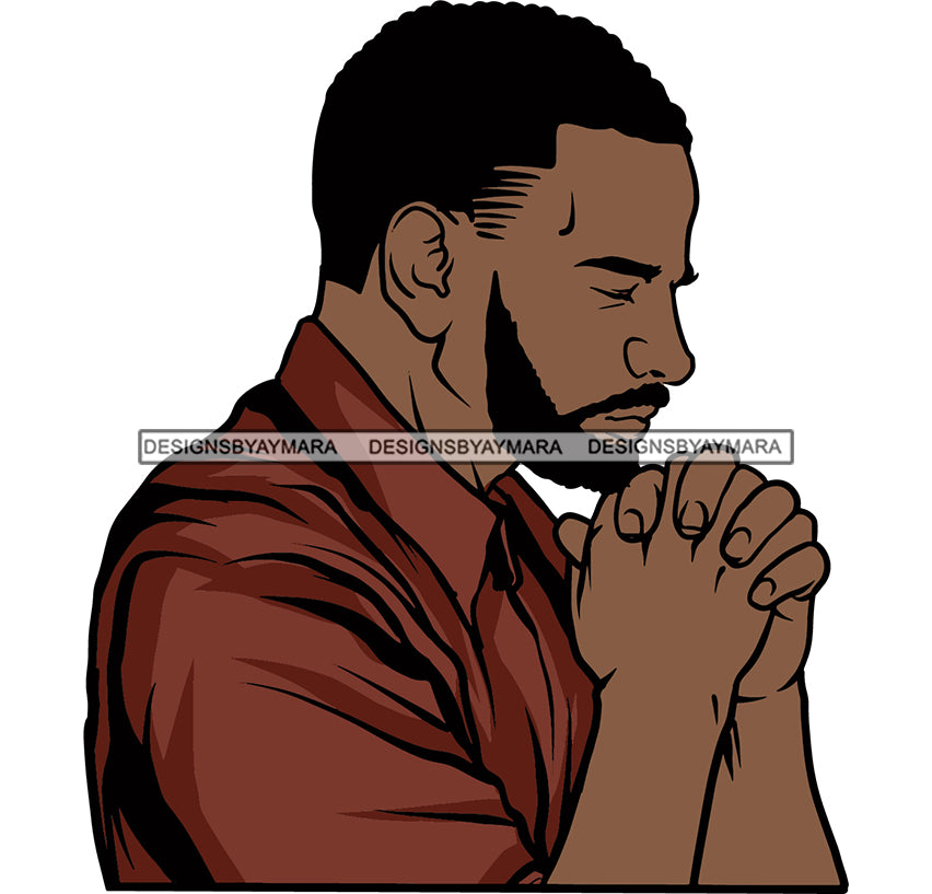 Black Man Praying Closed Eyes Mustache Beard American Melanin Nubian B ...