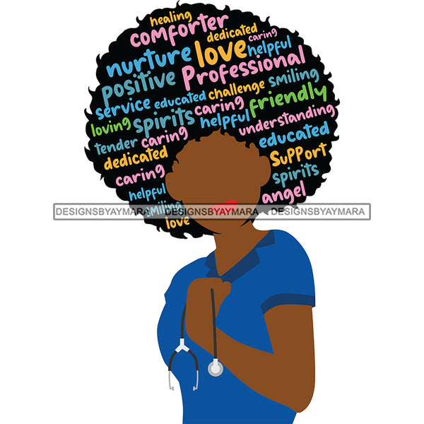 Black Nurse Words Nurturer Comforter Dedicated Blue Scrubs SVG JPG PNG Vector Clipart Cricut Silhouette Cut Cutting