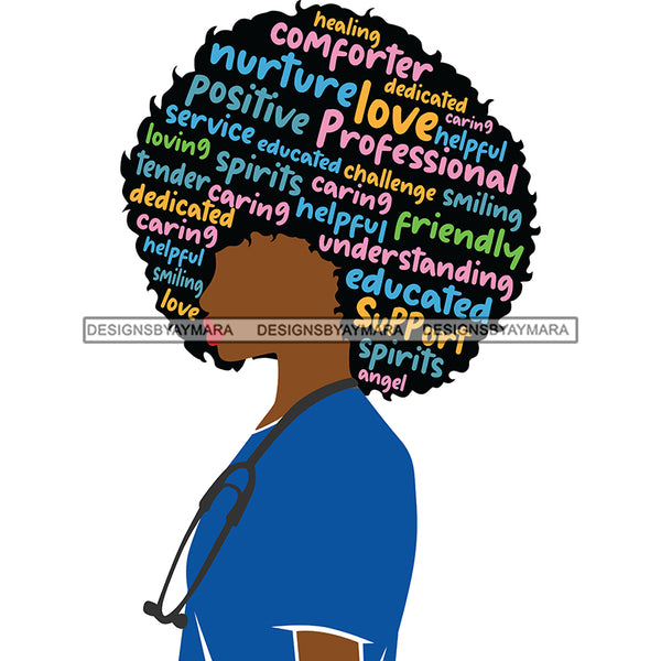 Black Nurse Words Nurturer Comforter Dedicated Blue Scrubs SVG JPG PNG Vector Clipart Cricut Silhouette Cut Cutting