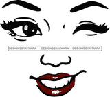 Face Outline Wink Red Lips  SVG JPG PNG Vector Clipart Cricut Silhouette Cut Cutting