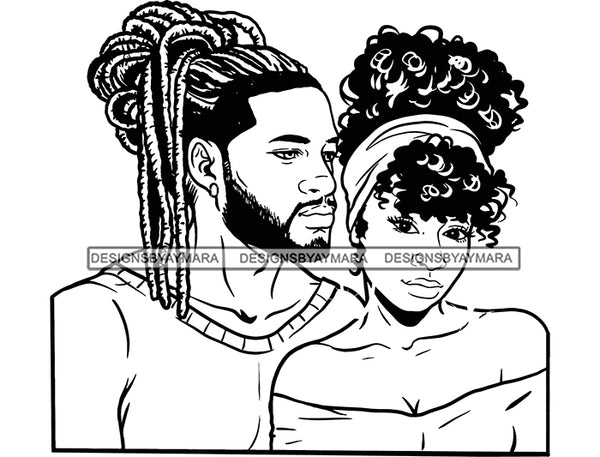 Couple Curly Hairs Girl Standing In Front Of Long Haired Boy Beard Mustache Man True Love Relationship Goals Soulmates Black And White Vector SVG JPG PNG Clipart Cricut Silhouette Cut Cutting