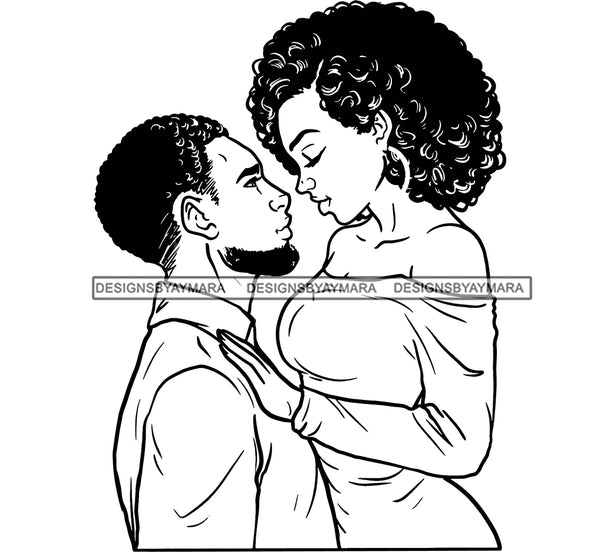 Couple Curly Hairs Girl Boy Beard Man Doing Romance True Love Relationship Goals Soulmates Black And White Vector SVG JPG PNG Clipart Cricut Silhouette Cut Cutting