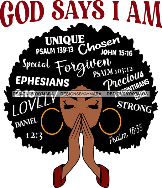 Afro Woman Praying God Says I'm SVG Files For Cutting and More!