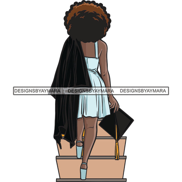 Graduation Woman Afro Hair Cap Gown Achievement School Degree Diploma SVG PNG JPG Cut Files For Silhouette Cricut and More!